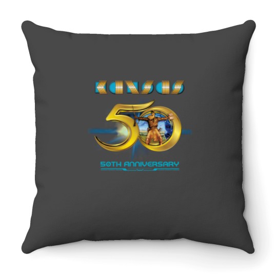 Discover Kansas 50th Anniversary Tour Leftoverture Point of Know Return Throw Pillows