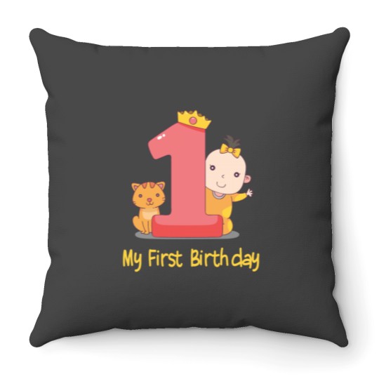 Discover My first birthday Throw Pillows