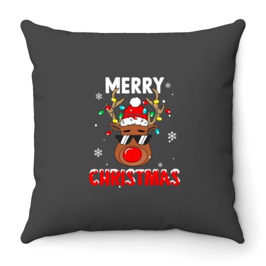 Discover Merry Christmas Reindeer Sunglasses Snow Happy Holiday Throw Pillows
