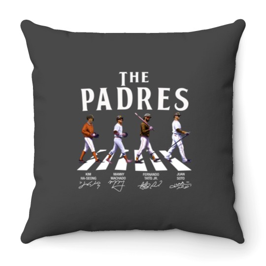 Discover The Padres Walking Abbey Road Signatures Baseball Throw Pillows, Kim Ha-Seong, Manny Machado, FRD Tatis JR.