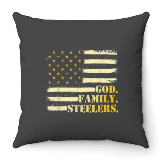 Discover American Flag God Family steelersss Military Veteran Essential Throw Pillows