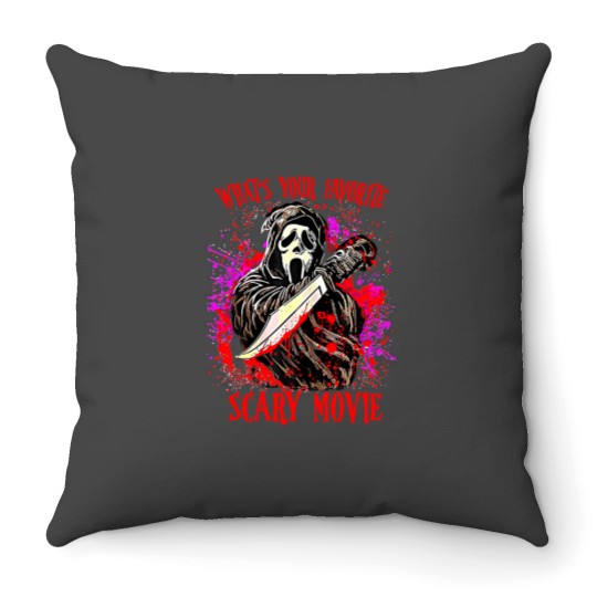 Discover Scream Ghostface What's Your Favorite Scary Movie Throw Pillows, Scream Ghost Face Throw Pillows