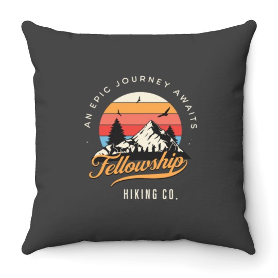 Discover Fellowship Hiking Co An Epic Journey Awaits Black Fantasy Throw Pillows
