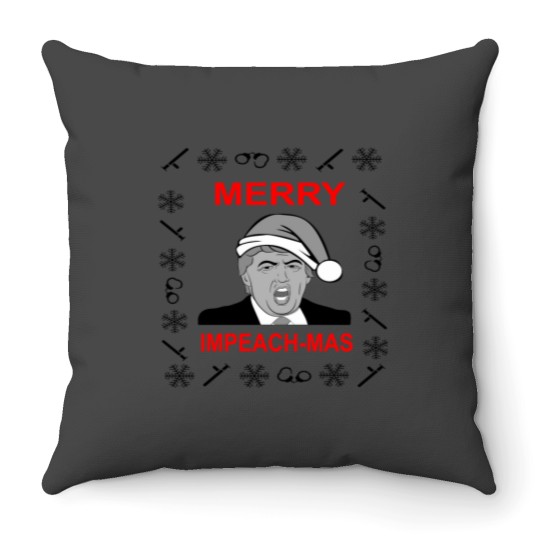Discover FUNNY CHRISTMAS SWEATER MERRY IMPEACHMAS SWEATER Donald Trump Essential Throw Pillows