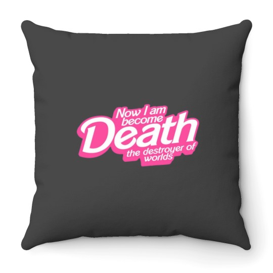 Discover Barbenheimerss Quote I am become Death Destroyer of Worlds Barbiess x Oppenheimer TShir Throw Pillows