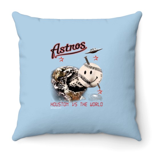 Discover Houston Space City Baseball T- Throw Pillows, Astros vs The World Throw Pillows