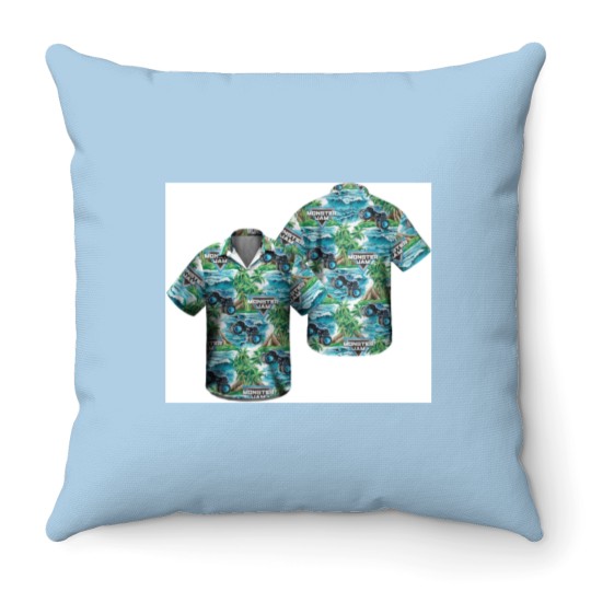 Discover Megalodon Monster Truck Summer Hawaiian Throw Pillows
