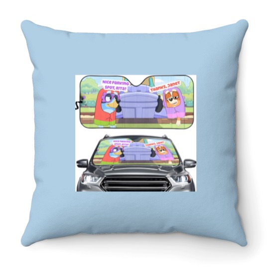Discover Nice Parking Spot Rita BlueyDad Dad Car Sunshade, BlueyDad Dad Car Shade Throw Pillows