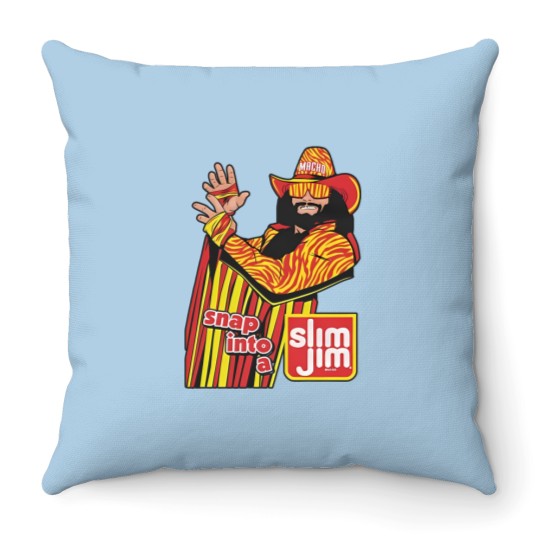 Discover Macho Man Snap in to a Slim Jim Throw Pillows