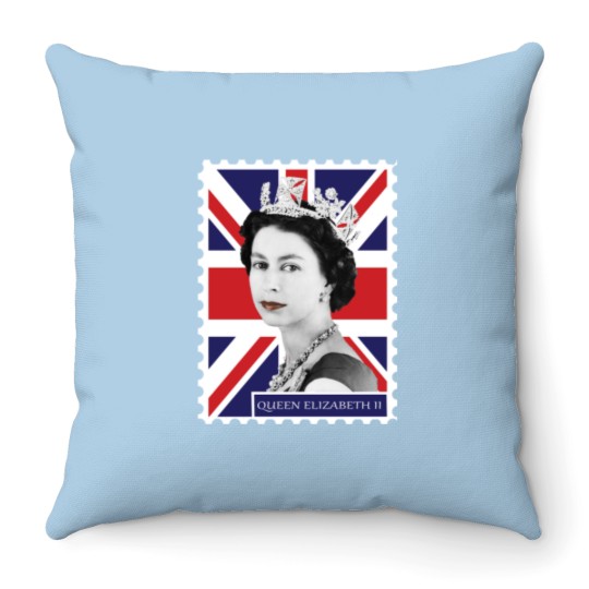Discover Queen Elizabeth II Stamp_ Union Jack Throw Pillows