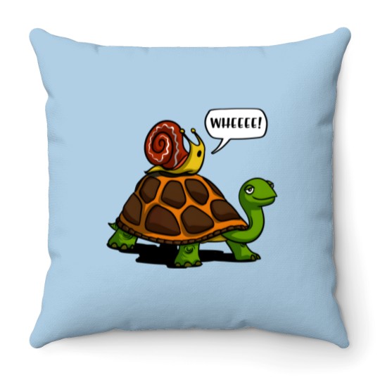 Discover Snail Riding Turtle Throw Pillows