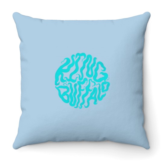 Discover King Buffalo, black and blue Throw Pillows