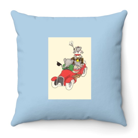 Discover Babar in a car Throw Pillows