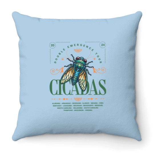 Discover Cicada 2024 Summer Tour  Throw Pillows, Funny Double Emergence Unisex Cicada Throw Pillows