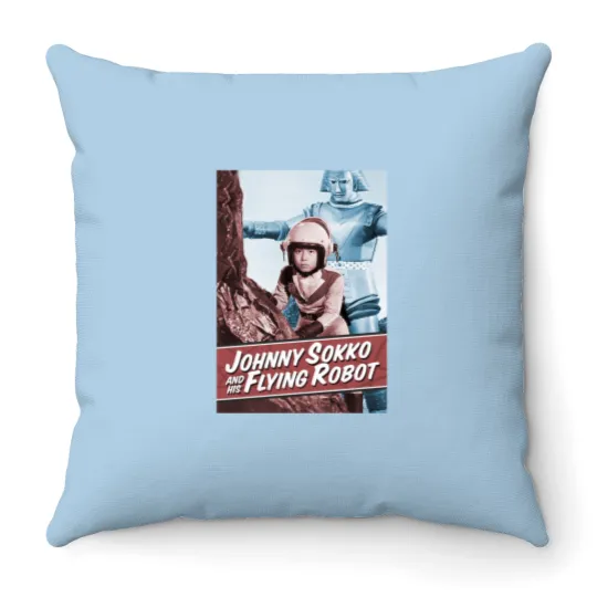 Discover Giant Robot Johnny Sokko's Flying Robot Vintage Poster Throw Pillows