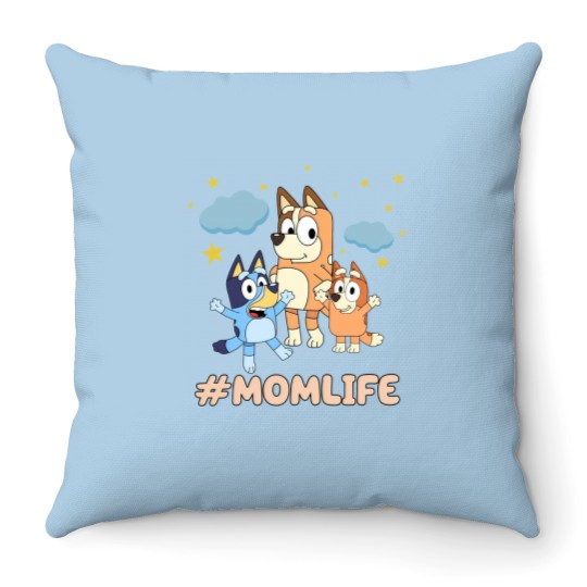 Discover Mom Life Throw Pillows featuring BlueyDad & Family