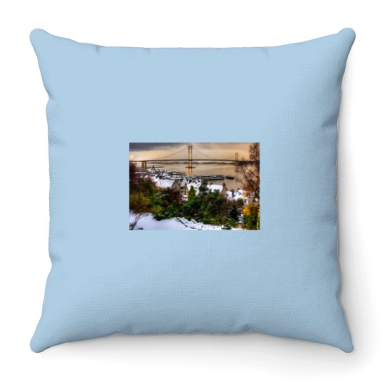 Discover Queensferry Harbour and Road Bridge Throw Pillows