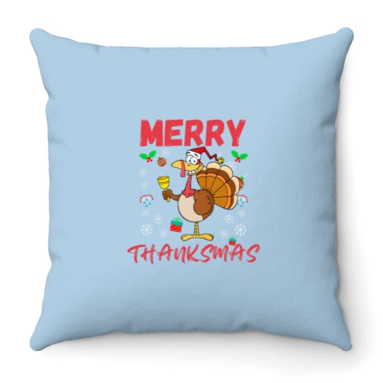 Discover Merry Thanksmas Funny Thanksgiving and Christmas 2024 Combo Throw Pillows