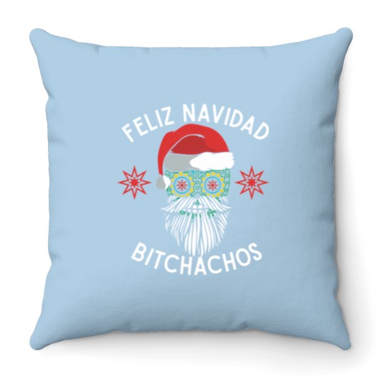 Discover Feliz Navidad Bitchachos Merry Spanish Christmas Mexican Sugar Skull In Santa'S Hat Throw Pillows