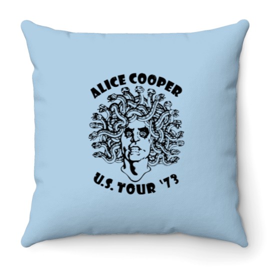 Discover Alice Cooper Men's Throw Pillows, Medusa USA Tour 1973 Cover White Graphic Throw Pillows