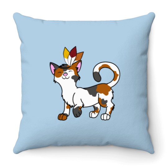 Discover Thanksgiving Calico Cat with Indian Headdress Perfect Gift Throw Pillows