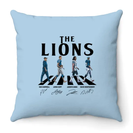 Discover Lions Walking Abbey Road Signatures Football Throw Pillows