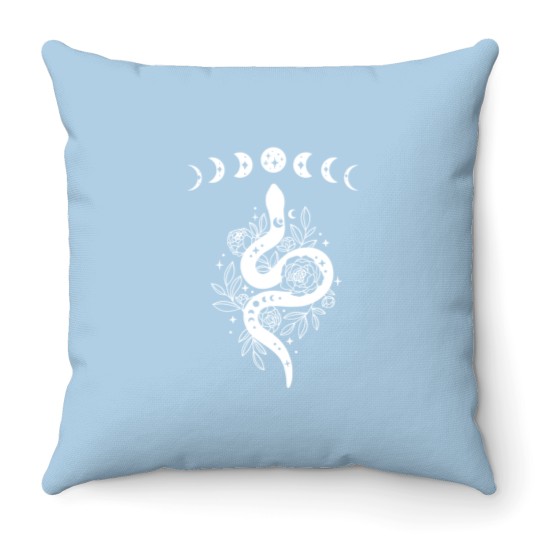 Discover Celestial Snake, Mystical Lunar Snake, Celestial Mystical Floral Moon Snake Throw Pillows