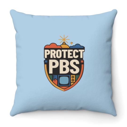 Discover Protect PBS Throw Pillows, PBS Unisex Throw Pillows, Political Protest Throw Pillows, Save Public Broadcasting, Anti Trump Throw Pillows