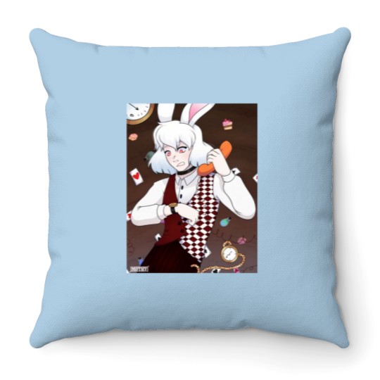 Discover White Rabbit in a Rush Throw Pillows