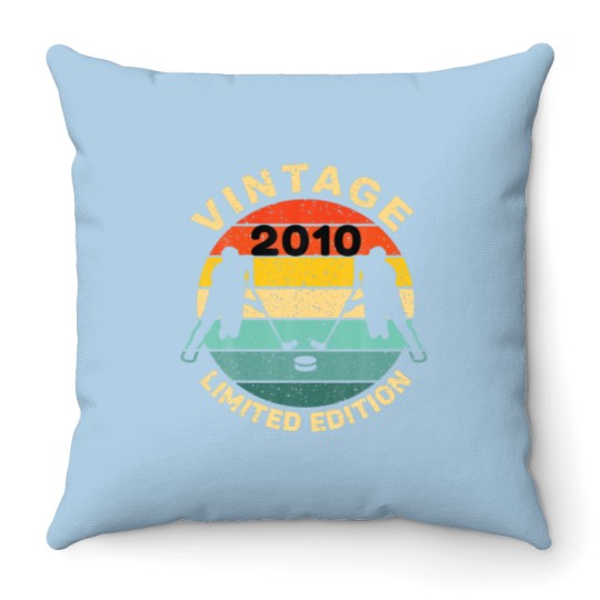 Discover Ice Hockey Vintage 2010 Bday 12Th Birthday Hockey Throw Pillows