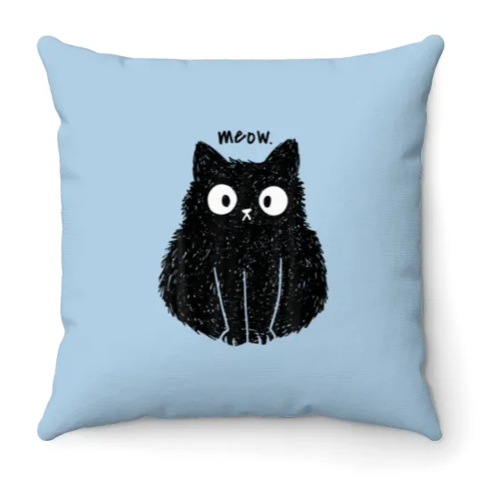 Discover Meow Fluffy Black Cat – Vintage Funny Cute Cat Throw Pillows