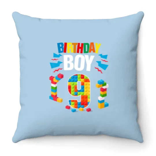 Discover 9Th Birthday Master Builder 9 Years Old Block Buil Throw Pillows