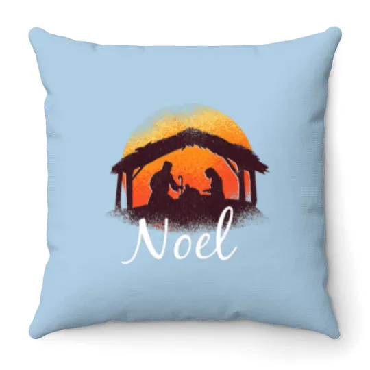 Discover Noel - Christmas Advent Nativity Scene North Star Throw Pillows