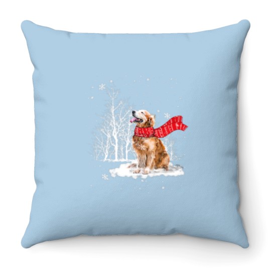 Discover Golden Retriever Is Watching The Snow Falls Christ Throw Pillows