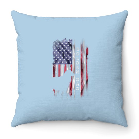 Discover Vintage USA Flag Proud Golden Retriever Dad Silhou Throw Pillows