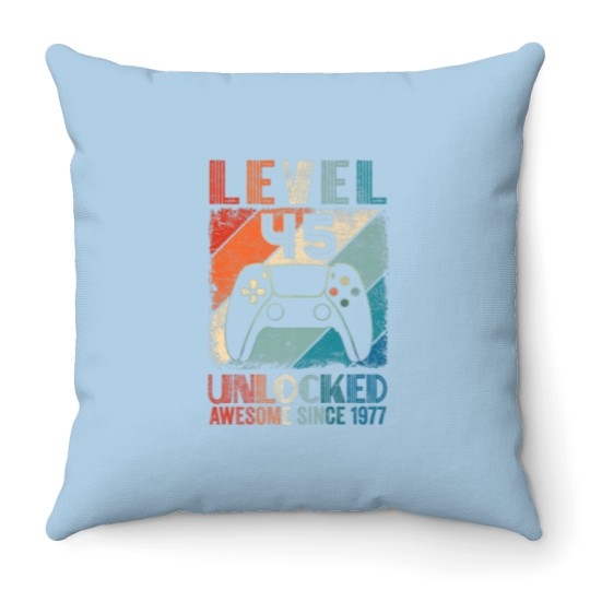 Discover Vintage Level 45 Unlocked Video Gamer Awesome Sinc Throw Pillows