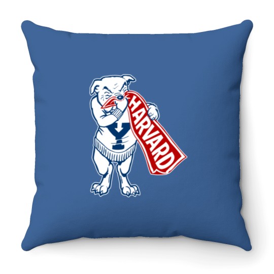 Discover Vintage Yale Mascot blowing Nose on Harvard Pennant - Yale - Throw Pillows