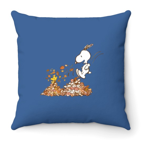 Discover Snoopy Leaf Pile Graphic Throw Pillows