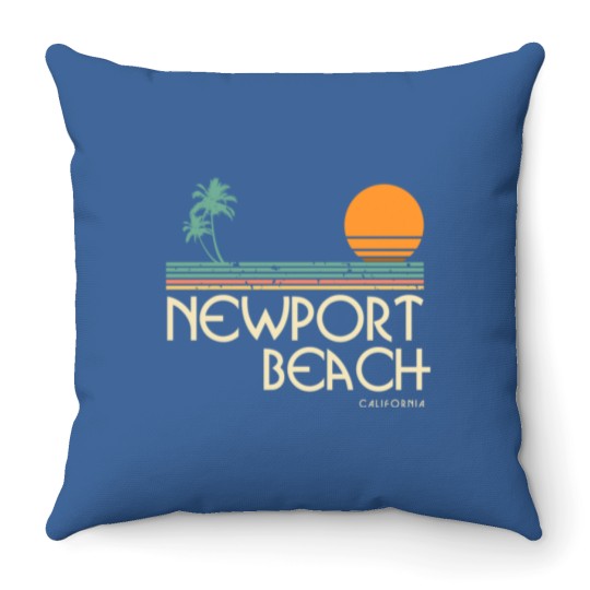 Discover Vintage Newport Beach California Sunset Palms birt Throw Pillows