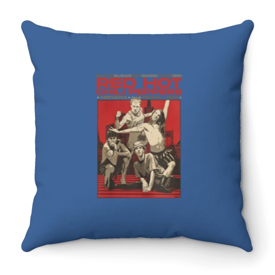 Discover Vintage RHCP Tour 1991 Throw Pillows, Red Hot Chili Peppers Rock Band 2023 Throw Pillows