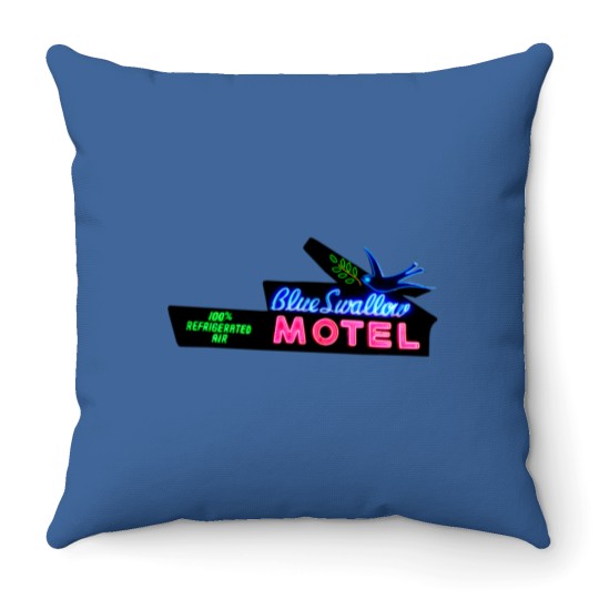 Discover Blue Swallow Motel Neon Sign Route 66 Throw Pillows