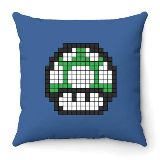 Discover 8Bit - Green Mushroom 1Up Throw Pillows