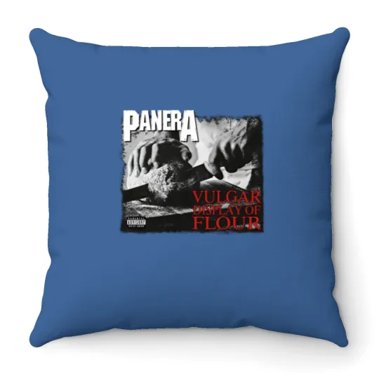 Discover PANERA Vulgar Display Of FLOUR Metal Band Parody Spoof Mayhem Skull Throw Pillows