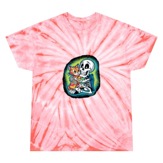 Discover HALLUAN-skeleton hugging cat hoddie design digital art Tie Dye T-Shirts