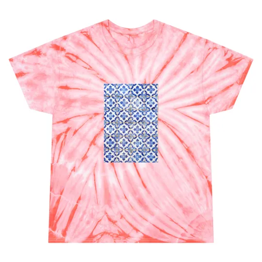 Discover Portuguese tiles. Blue flowers and leaves Long Tie Dye T-Shirts