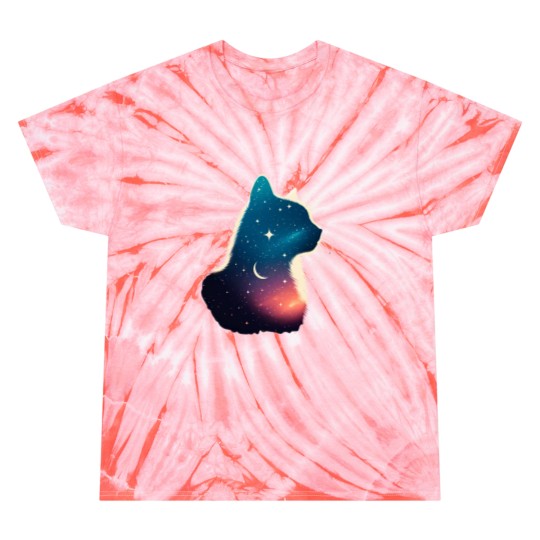 Discover Cosmic Cat Silhouette Galaxy Space Feline Lover Celestial Design Tie Dye T-Shirts