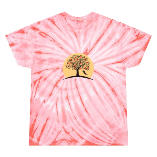 Discover Girl Swing On Tree Cute Girl Pushing a Swing under a Red flowering tree. Tie Dye T-Shirts