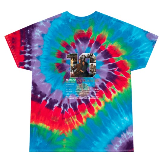 Discover Outlander Tie Dye T Shirts, 10 Years Of Outlander 2014 2024 Signatures Tie Dye T Shirts
