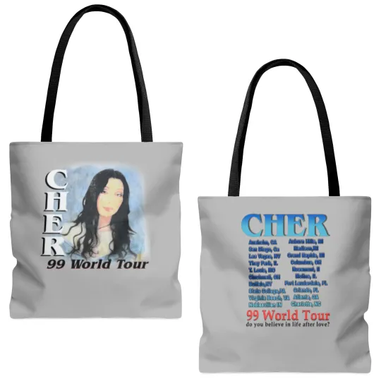 Discover Cher 1999 World Tour Do You Believe In Love After Love? White Bootleg Concert Tote Bags (AOP)