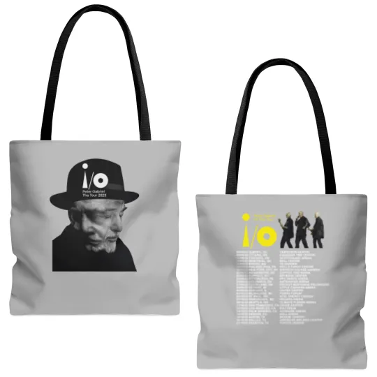 Discover Peter Gabriel 73rd Anniversary 1950-2023 Tour Tote Bags (AOP), io The Tour Music Tote Bags (AOP)
